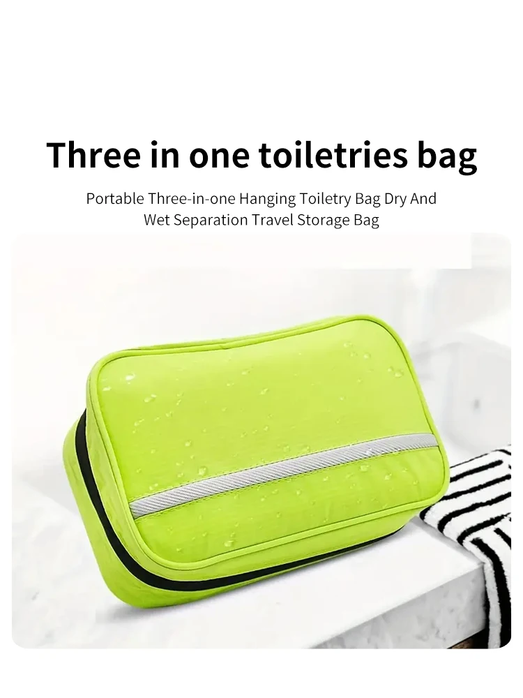 Description Picture 2 of item1Pc Three in One Travel Wash Bag Portable Hanging Storage Bag Nylon Waterproof Dry Wet Separation Cosmetic Wash Supplies Storage