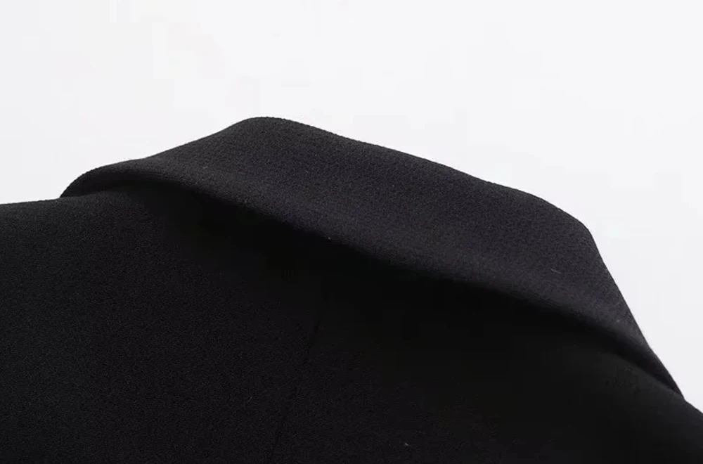 TRAF Women Fashion Front Button Cropped Blazer Coat Vintage Notched Puff Sleeves Female Outerwear Chic Tops Casual Clothes
