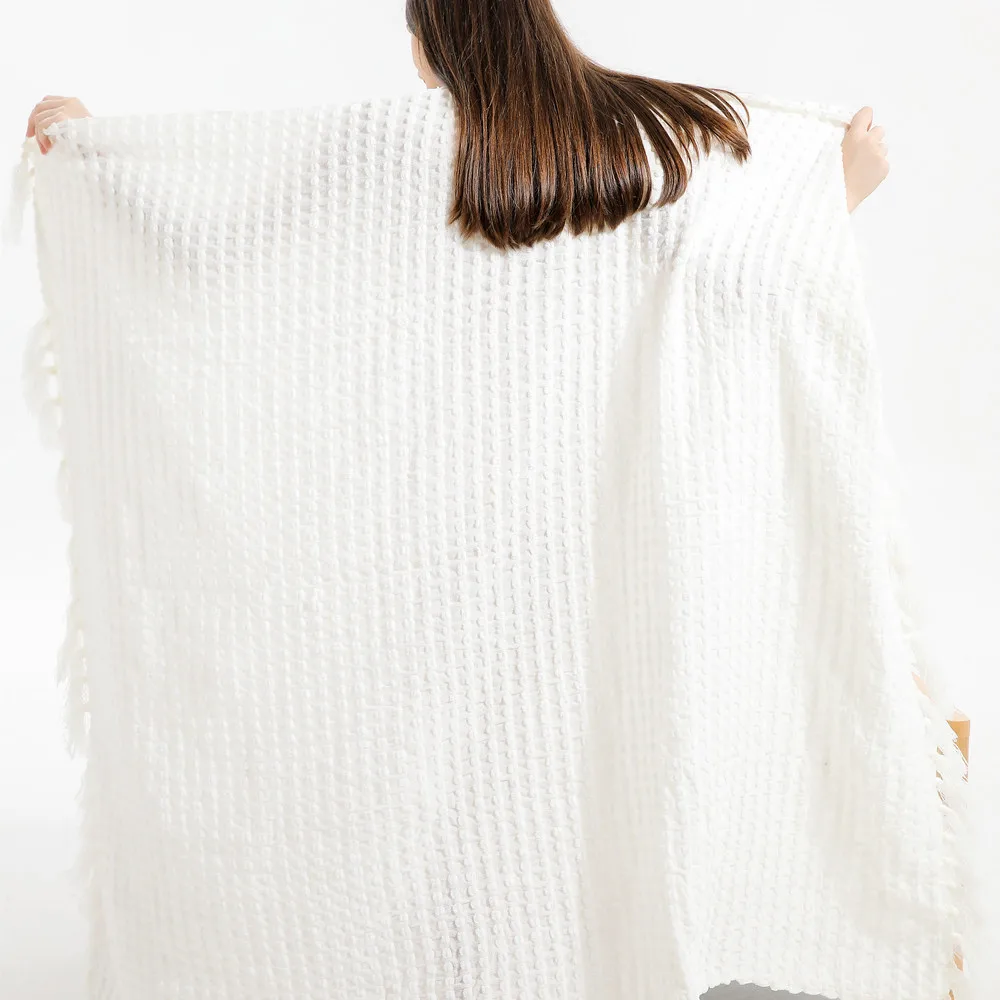 Inyahome – couverture à franges en Chenille blanche, douce et