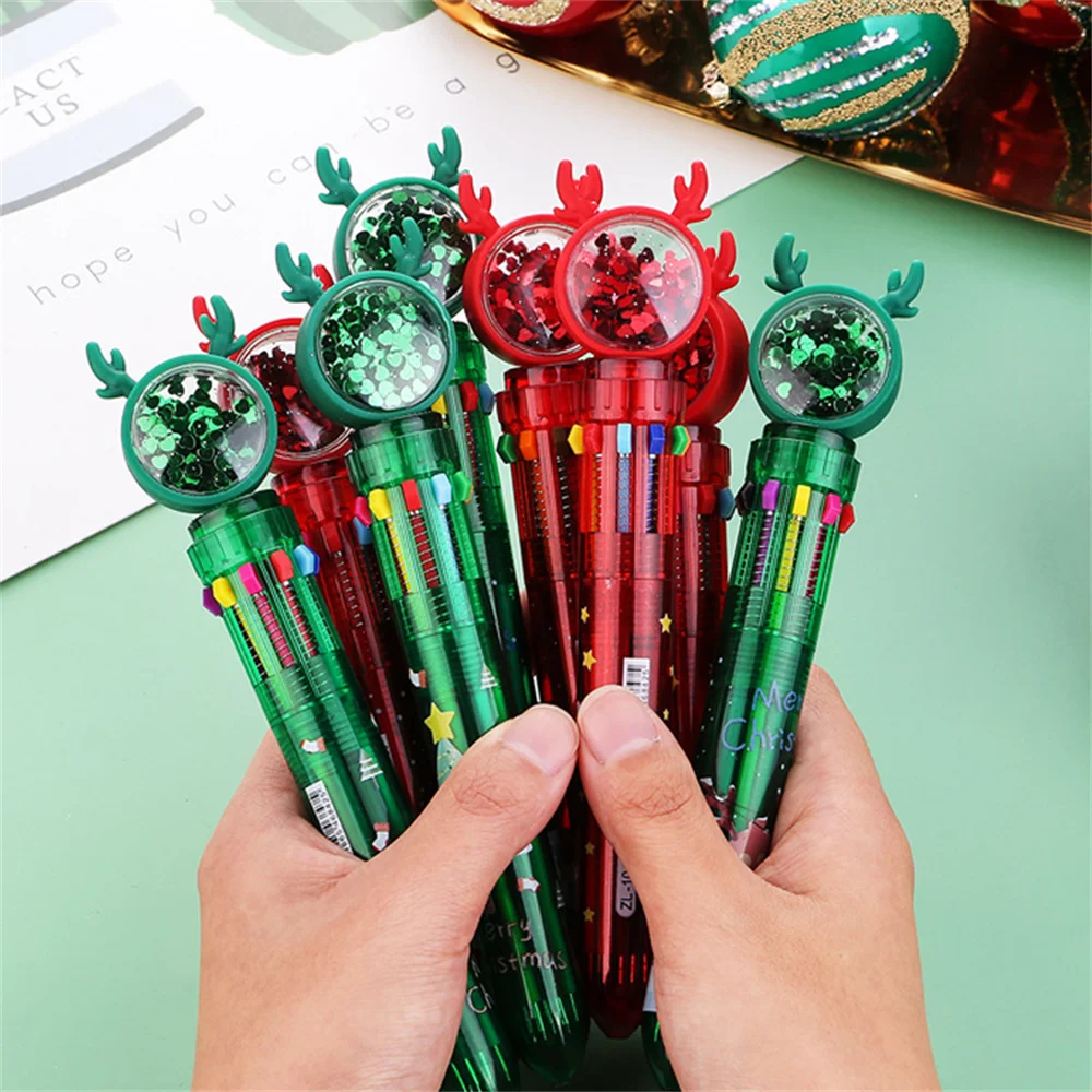 

10Colors Christmas Ballpoint Pen Cartoon Multicolor Pens Colorful Refill School Office Writing Supplies Signature Pens Kids Gift