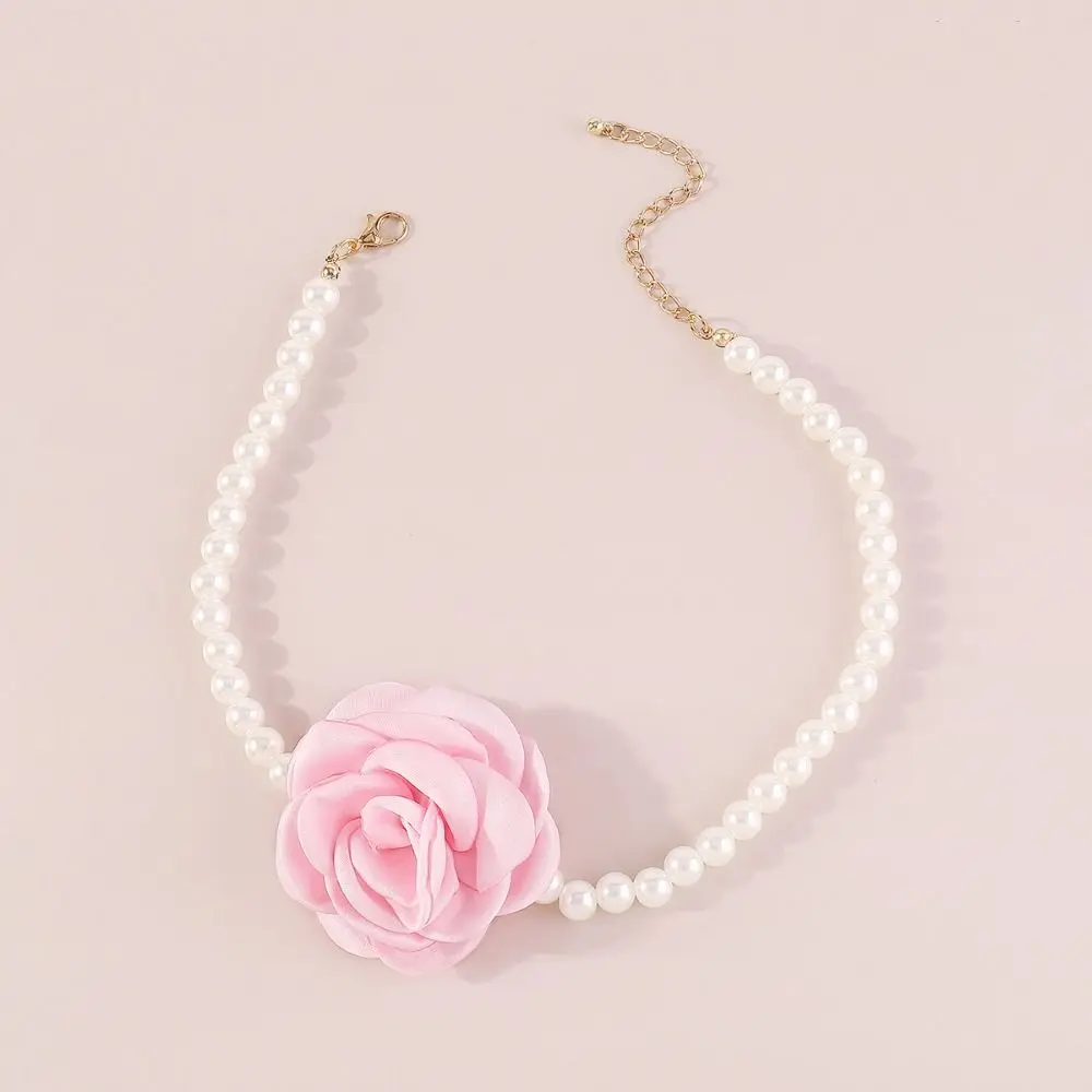 Fashion Pearl Bead Rose Choker Women's Necklace Retro Multi Color Rose Jewelry Necklace