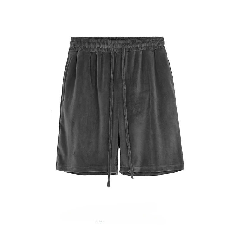Men's Large Size Sports Casual Velvet Shorts Trendy Summer High Street Loose Hip Hop Elastic Waist Drawstring Five-point Pants 4