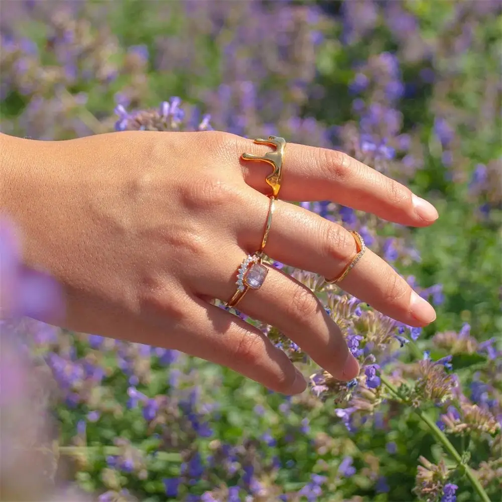 Stainless Steel Lava Melt Waterdrop Droplet Dripping Rings Bride Wed Party Jewelry Accessories Irregular Geometric Knuckle Ring