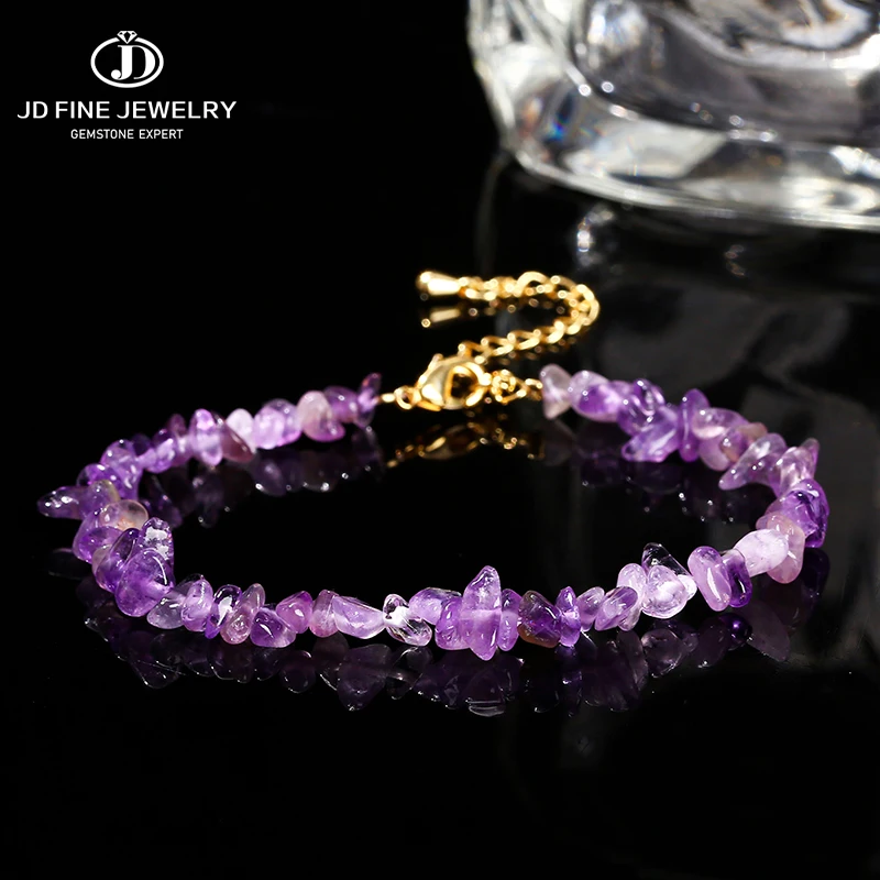 JD Naturstein Turmalin Amethyst Felsquarz Kristall Stein Chip Perlenarmband Frauen Heilung Chakra Verstellbare Kette Schmuck