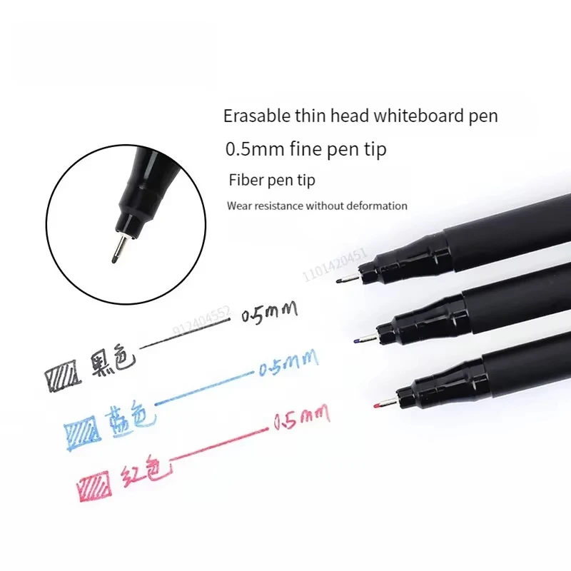 8pcs 지울 수있는 화이트 보드 펜 0.5mm 파인 포인트 블랙/블루/레드 잉크 칠판 마커 학교 사무실 미술 쓰기 문구