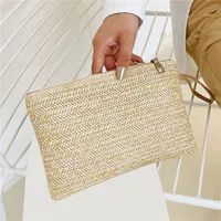 Weaving Bag Fashion Ladies Wristlet Clutch Women Daily Money Phone Clutch Solid Straw Woven Coin Purse Beach Wallet Card Holder - Image 3