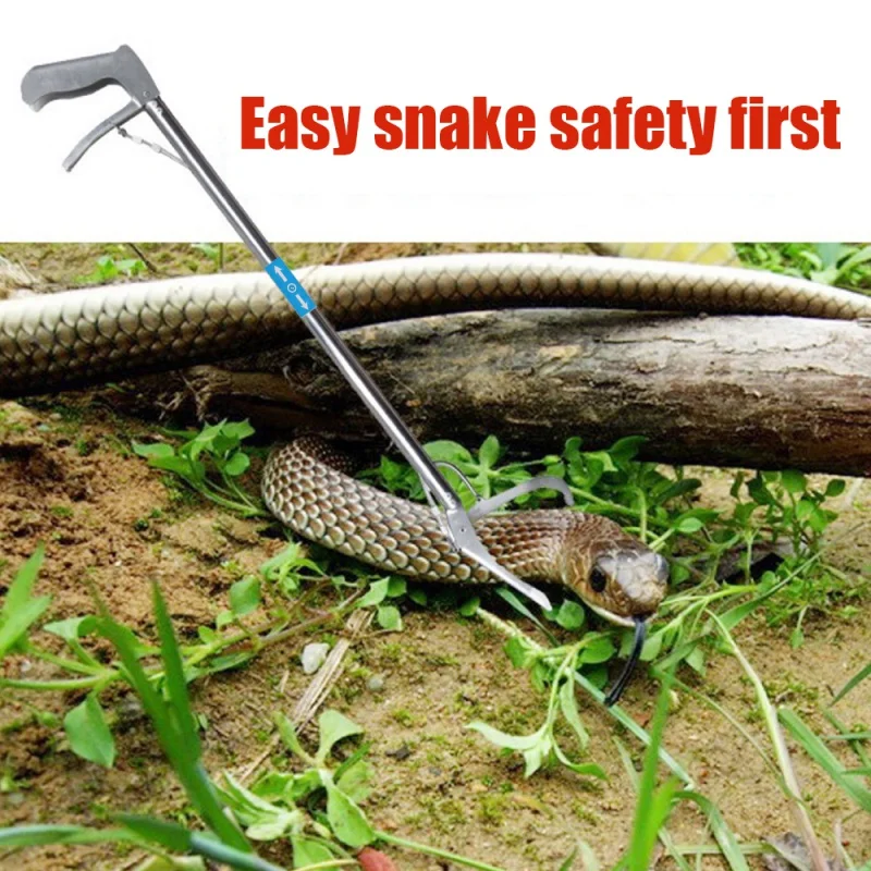 Foldable Snake Catcher Tongs Stick, Reptile Camping Grabber, Stainless Steel, Wide Jaw, Control Tool, 1.2m