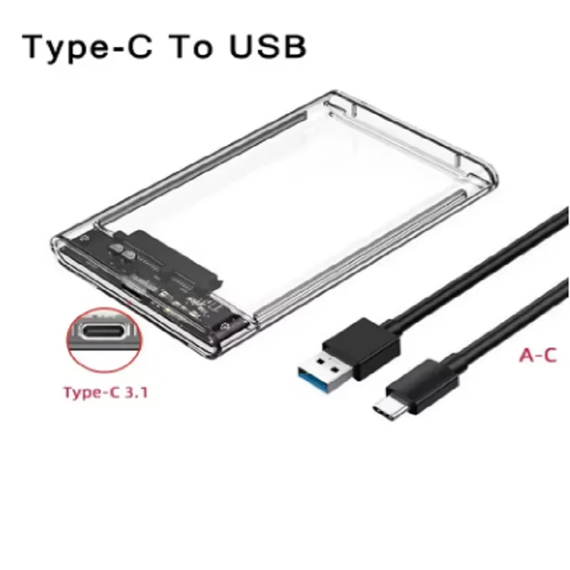 2.5인치 투명 HDD 케이스 HDD 인클로저 SSD SATA-USB 3.0 Type-C 3.1 어댑터 휴대용 외장 하드 드라이브 박스 도구가 필요 없음