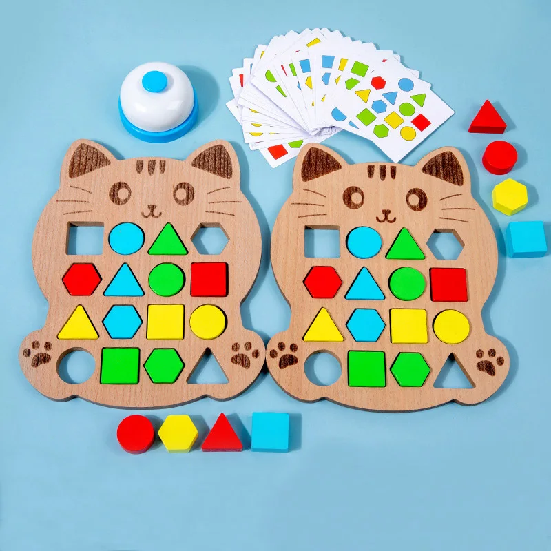 

Montessori Baby Educational Toys Geometric Shape Color Matching Puzzle Board Games Wooden Toys Kids Interactive Battle Game Toys
