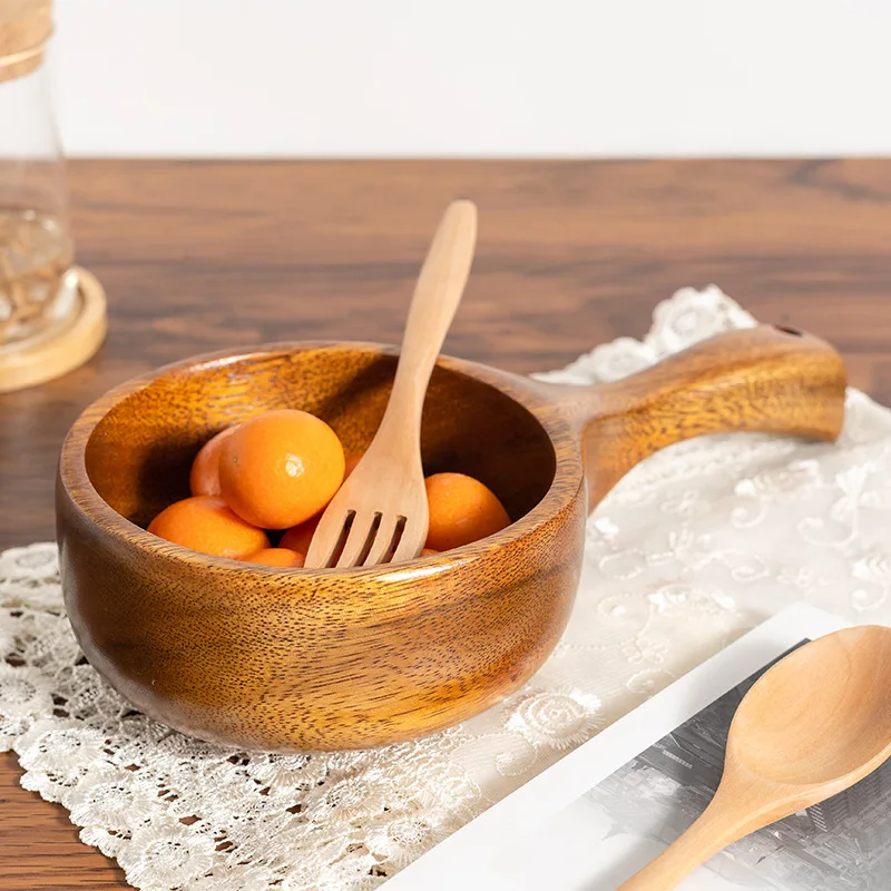 Spoon Solid Color Tableware Wooden Spoon Water Ladle Soup Snail Powder Long Handle Rice Scooping