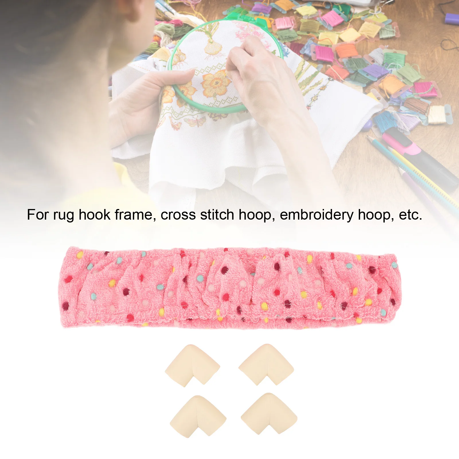 15.7\"x15.7\" Gripper Strip Punch Needle Frame With Flannel Cover - Rug Hooking & Cross Stitch Hoop, Pine Wood, Pink - View #7