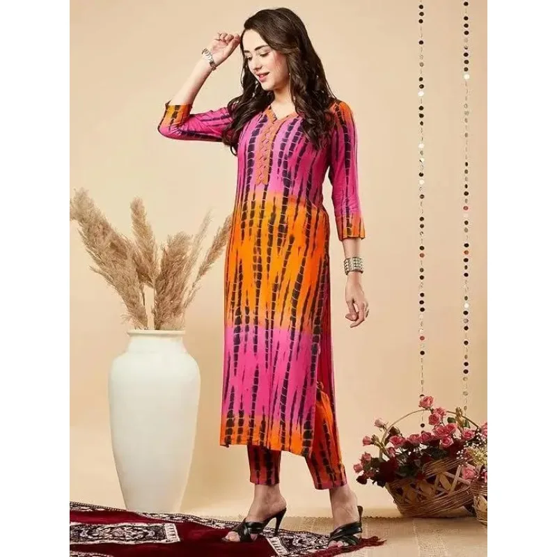 

Rayon Tie-Die Printed Kurti Kurta Pant 2 Piece Dress