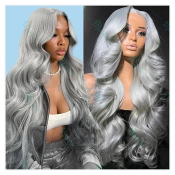 Silver Grey Colored Body Wave Human Hair Wigs Remy Brazilian Wigs Original Pre Plucked 13x6 Hd Lace Frontal Wigs For Black Women 1