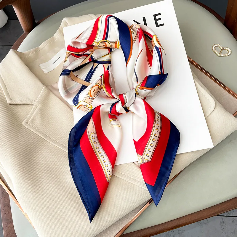 Luxury Silk Feeling Square Scarf Women 2024 Print Satin Neckerchief Spring Hair Band Foulard Bandana Echarpe Tie Shawl Wraps 4