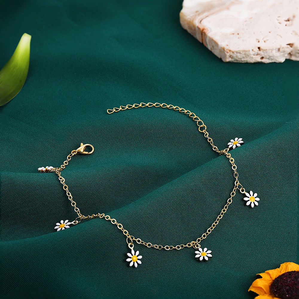 Elegant Daisy Flower Anklet Handmade Pearl Chain Anklets Women Summer Beach Sandals Accessories Bracelet silver anklet bracelet ankle chains beads anklet fashion accessories