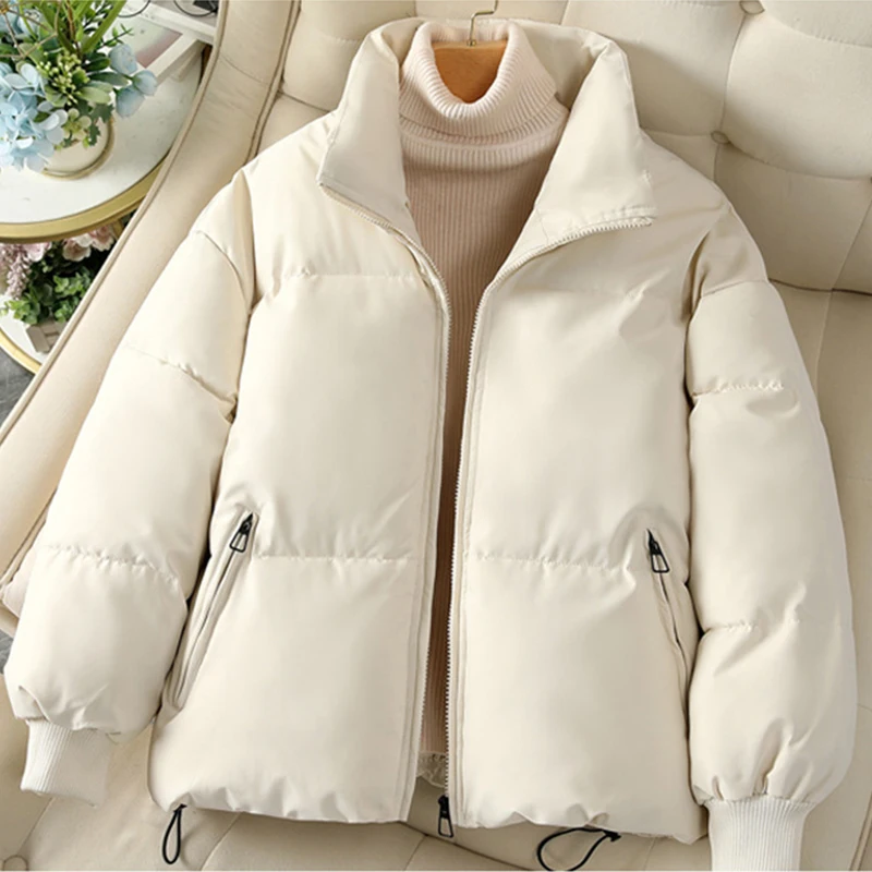 

2023 New Winter Short Parka Jacket Women Thick Cotton Padded Coats Female Stand Collar Loose Puffer Parkas Down Jackets Outwear