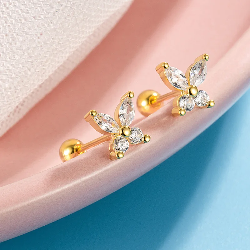 2PCS Edelstahl Flachkopf Tragus Helix Knorpel Piercing Krone Pferdeauge Schmetterling Ohrstecker Für Frauen Claasic Schmuck – Detail 4