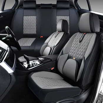 Gray Car Seat Covers For Hyundai Santa/Elantra/Sonata, Compatible With Seat Airbags, Waterproof Leather, 5-Seat Full Set 1