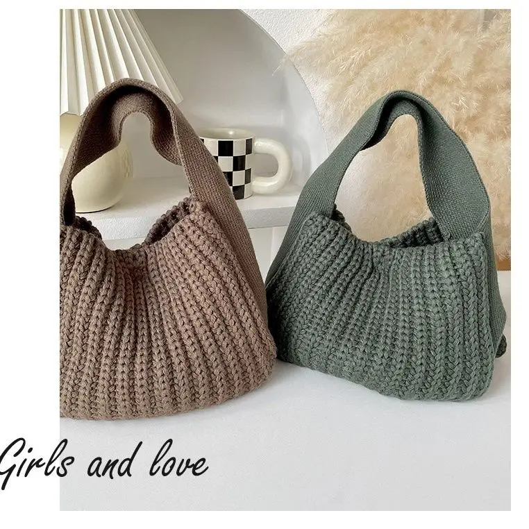 Kids Boys Girls Cute Hand Bags 2024 New Fashion Children Knitted Shoulder Bags Baby INS Solid Hand Bags Japanese Korean Style 4