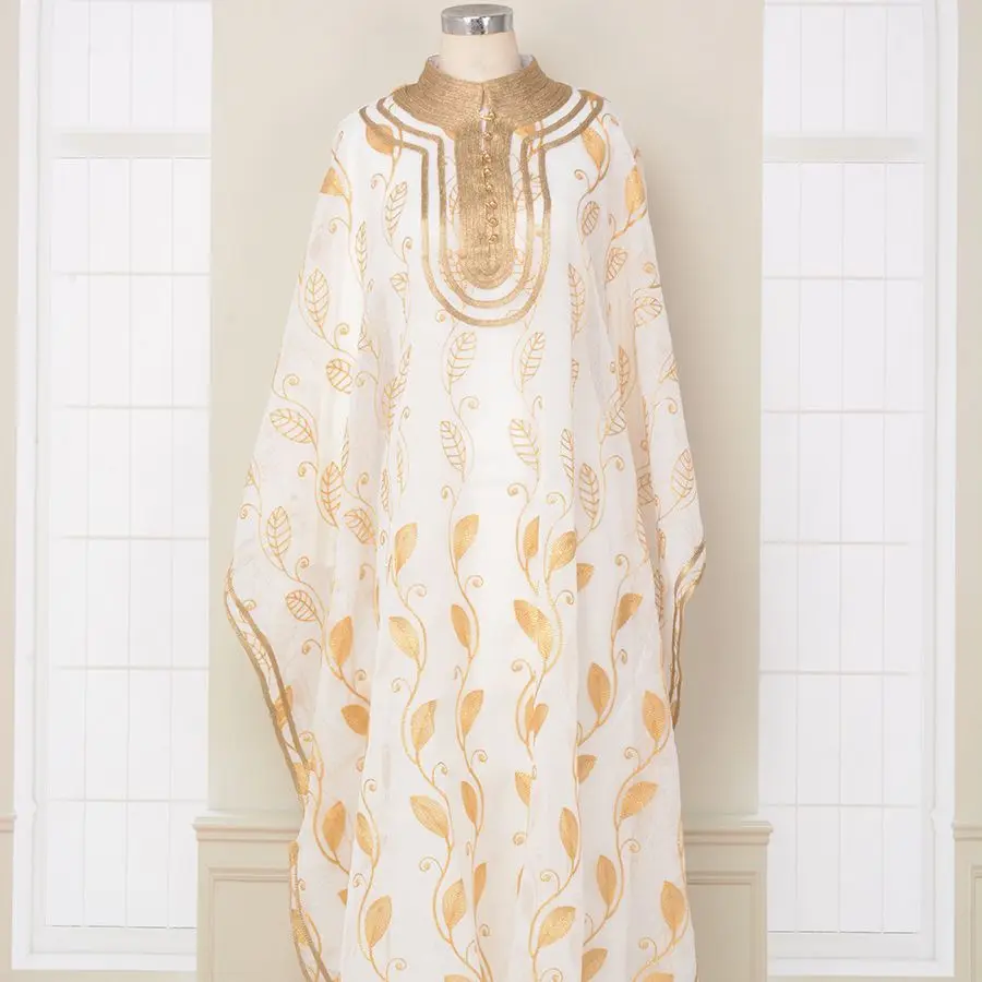 

Round Neck Lining Cotton Embroidery Gold Ribbon Muslim Robe Vest Two Piece Set