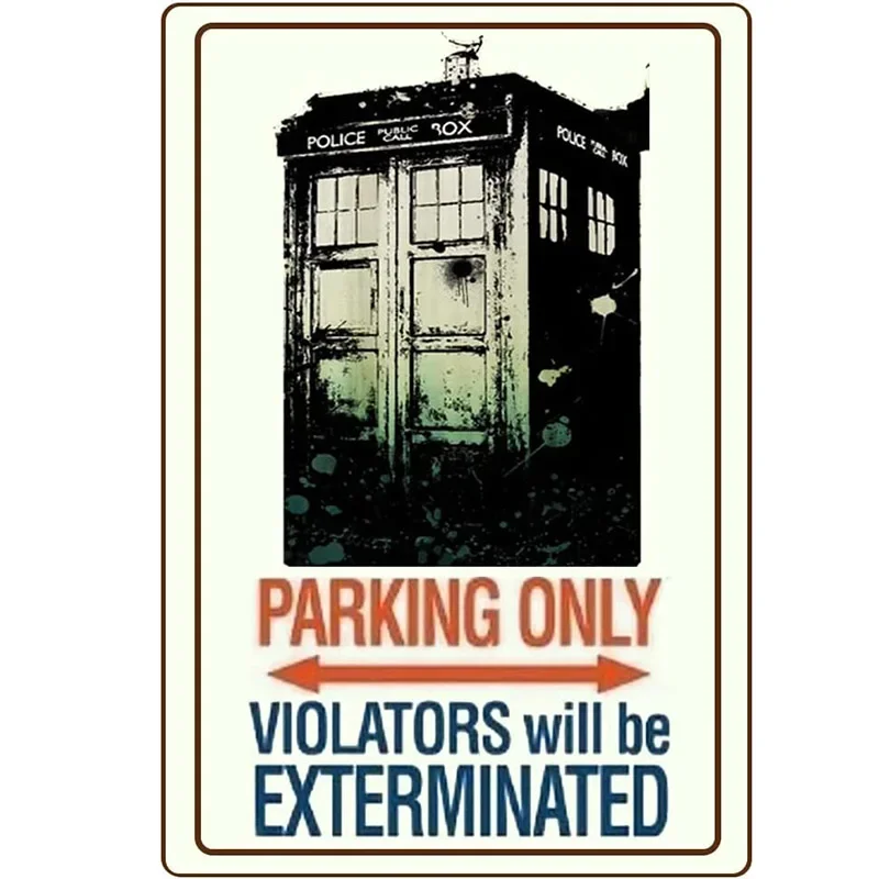 Tardis Parking Only Sign Vintage Metal Signs Metal Tin Sign Retro Tin Sign Wall Art Funny Poster Wall Signs For Bar Cafe Men