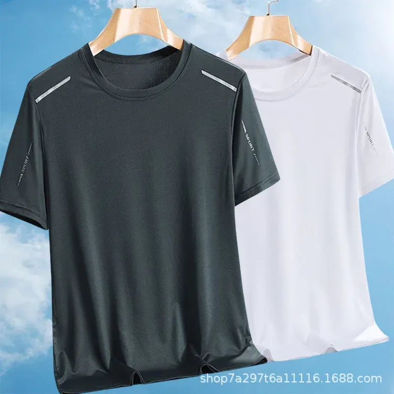 TopTrendy Round Neck Quick Dry Ice Cool T-Shirt Summer New Style Ice Silk Short Sleeves T-Shirt Trendy Men's Korean Version 1/2 