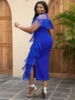 AOMEI Plus Size Women Tassel Dress Mesh Patchwork Elegant Bodycon Curvy Clothes Birthday Evening Party Event Gowns 4XL Christmas