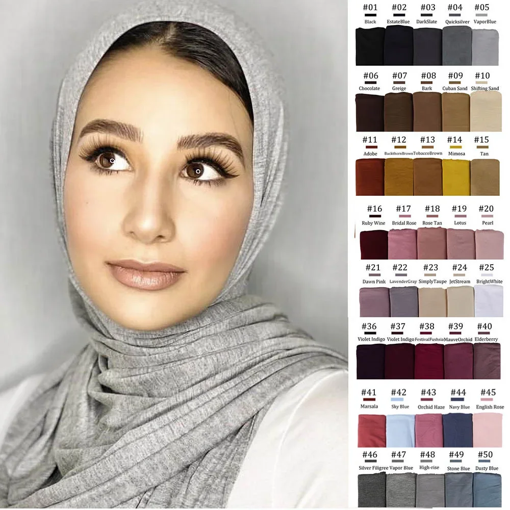 Muslim Women Stretchy Jersey Hijab Plain Cotton Jersey Hijabs Islamic Soft Turban Head Wraps Headscarf 170X60cm