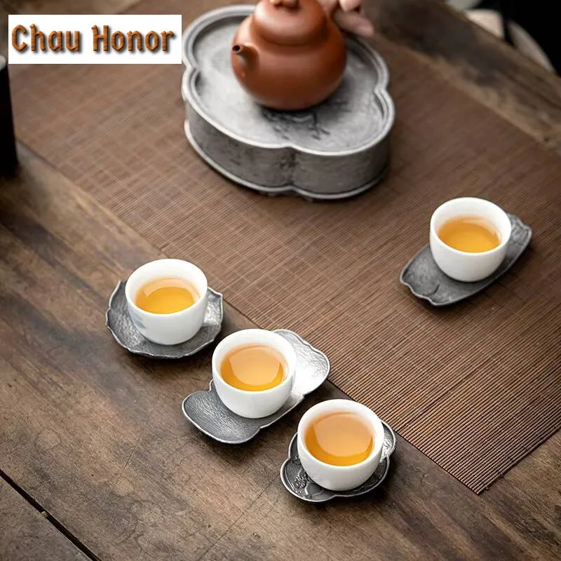Ancient Tin Cup Pad Zen Small Tea Holder Creative Heat Insulation Pad Kung Fu Tea Set Tea Ceremony Accessories Household