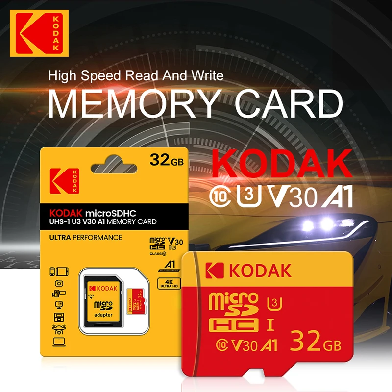 100% 오리지널 Kodak 레드 메모리 카드 128GB 64GB 32GB A1 마이크로 TF SD 카드 클래스 10 UHS-1 TF 플래시 카드(삼트폰/PC용)