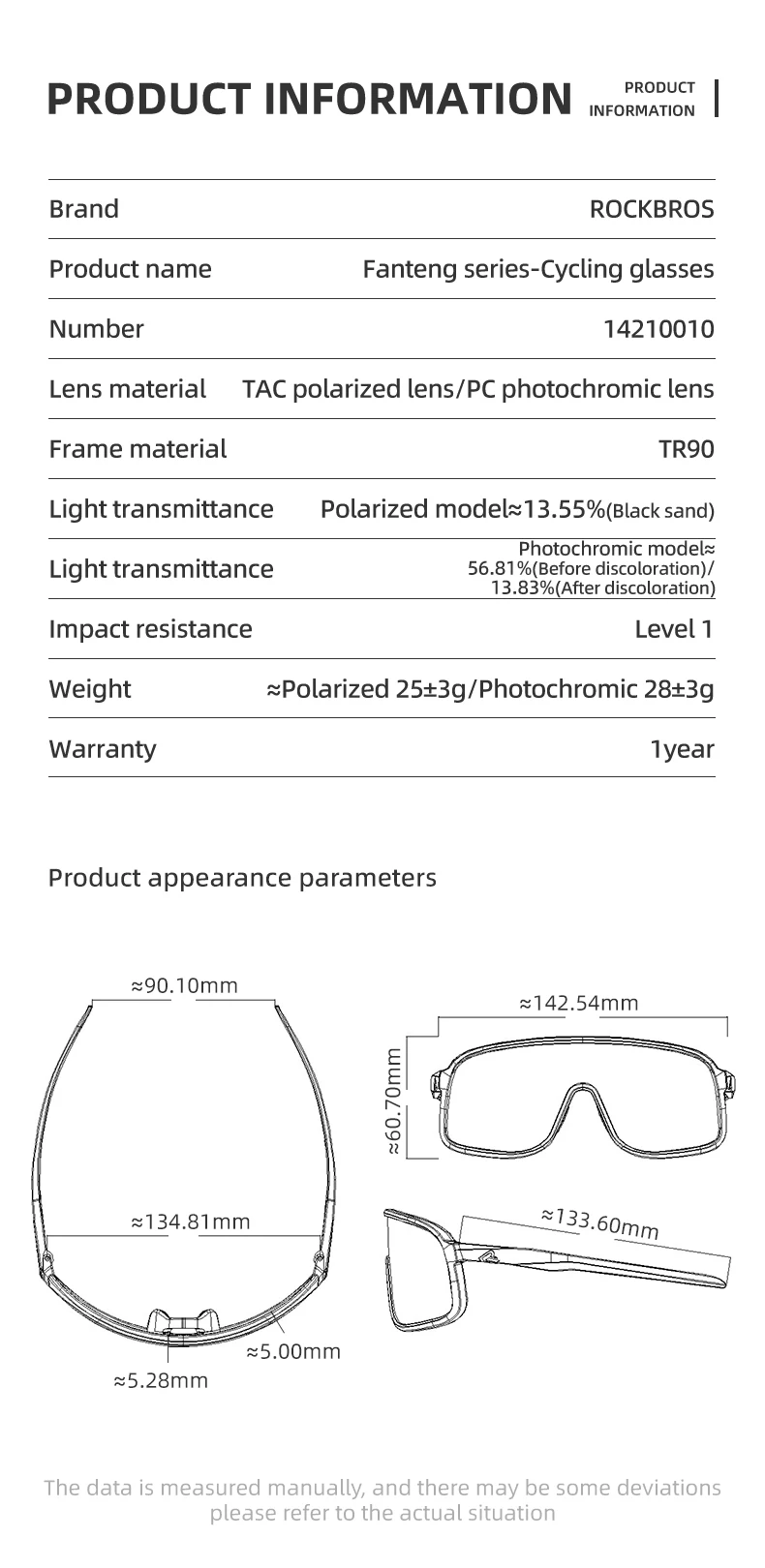 ROCKBROS Fahrradbrille, polarisierte/meuchrome Sonnenbrille, Sportbrille mit großem Rahmen, UV400-Sonnenschutz mit 2-Linsen – Detail 3