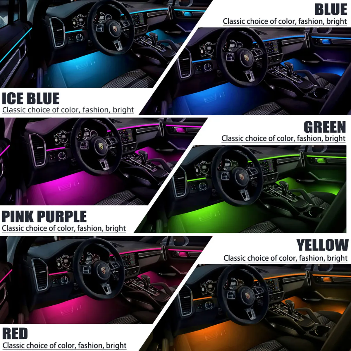 자동차 인테리어 앰비언트 RGB 유연한 LED 클램프 램프, 스위치 앱 제어, 분위기 네온 램프, 자동차 장식 액세서리, 12V, 3M, 5M