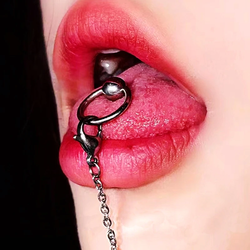 Personalized Long Chain Tongue Rings Mujer TongueStuds to Ear Earring