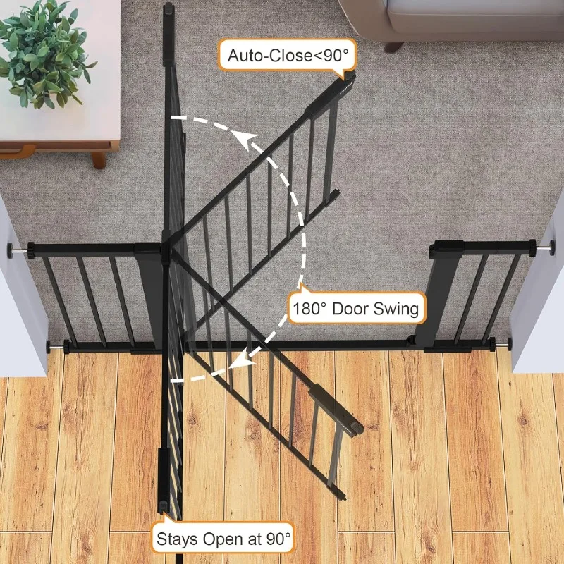 2-Pack 29.7-46 Inch Stair Gate Doorway Automatic Closing Dog Gate Indoor Easy-to-install Pressure-Mount Pet Gate Black Gates 6