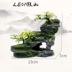 Large Rockery Mountain Resin Aquarium Landscape with Hanging Bridge Ornament (Rockery)
