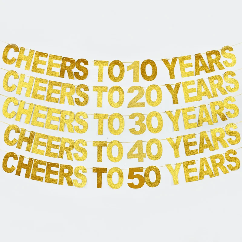 Happy Birthday Banner Flags Gold Cheer To 30th 40th 50th 60th Paper Garland Bunting Adult Birthday Party Hanging Decoration paper birthday banner birthday banner paper garland party decorations triangular flags burlap linen bunting flags