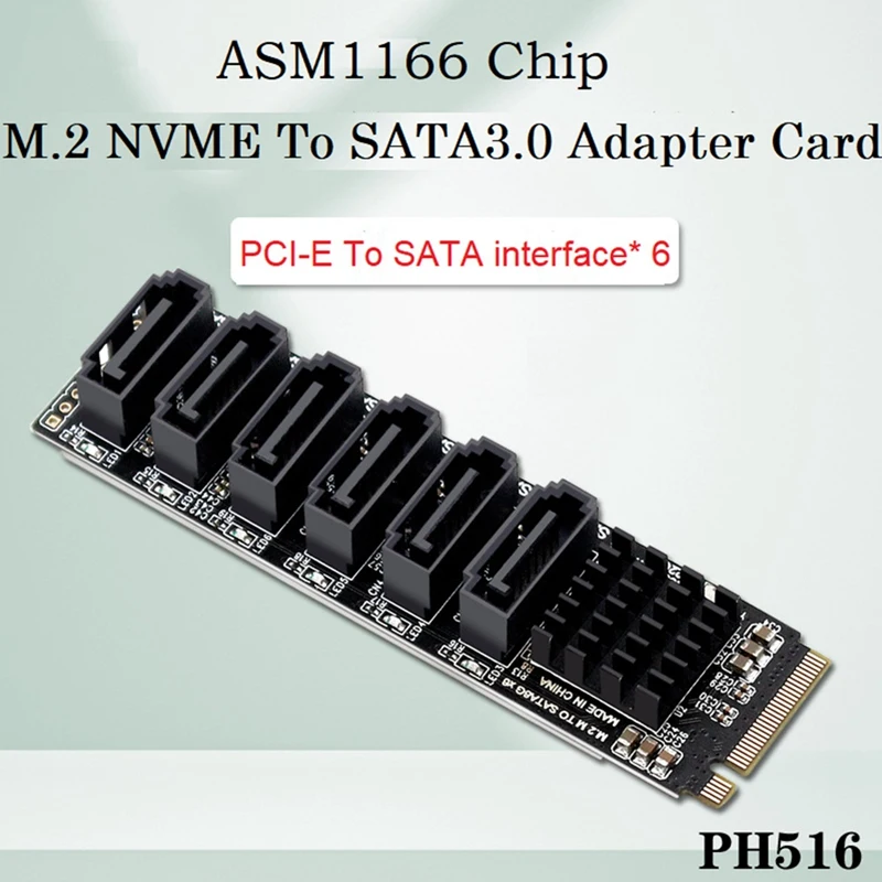 

PCIE To SATA 6Gpbsx6-Port Expansion Card M.2 MKEY PCI-E Riser Card M.2 NVME To SATA3.0 ASM1166 Support PM Function