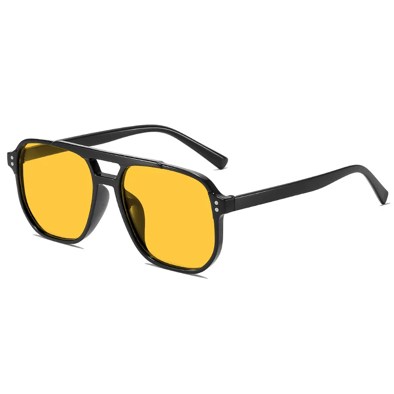 Vintage Unisex Designer Square Sunglasses with Yellow Lenses