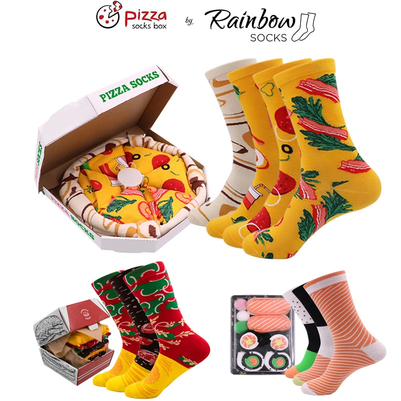 

3/4Pcs Christmas Pizza Hamburg Sushi Socks Exquisite Gift Box Christmas Unisex Couple Socks Family Socks Christmas Present