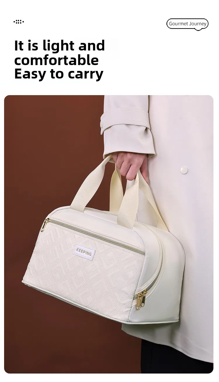 Neue stilvolle isolierte Lunchtasche – Thermo-Lebensmitteltasche für Büro, Schule und Picknick, auslaufsichere Bento-Box-Träger mit Griffen – Detail 4
