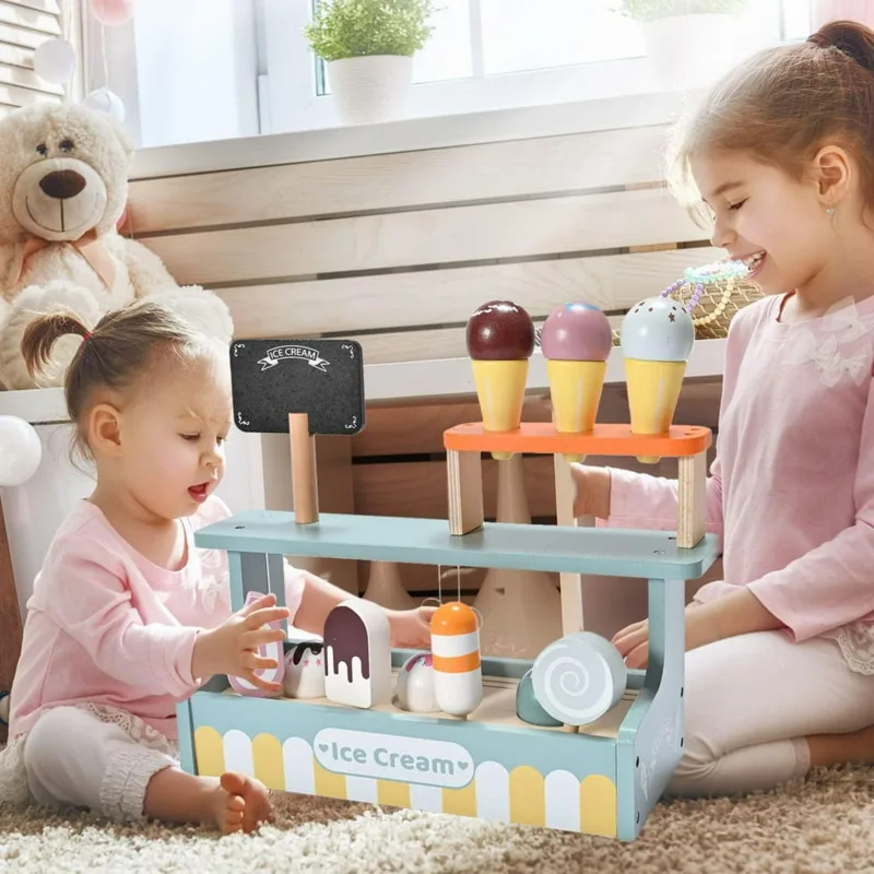 Ice Cream Shop Playing House Toys With Kitchen Food Wooden Toys Montessori Pretend Play Educational Toys For Baby Birthday Gifts 2