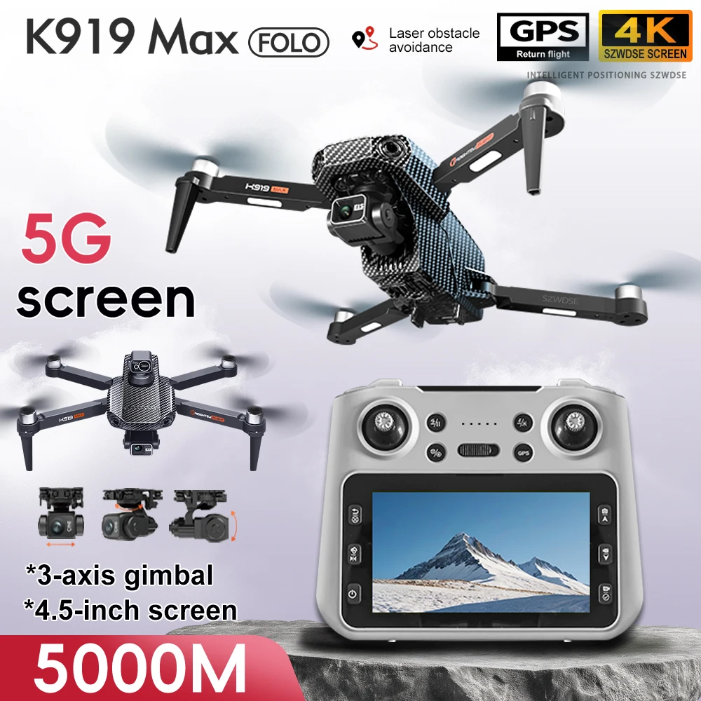 Drone GPS K919 MAX 4K HD Caméra 3 Axes Stabilisateur Laser OAS
