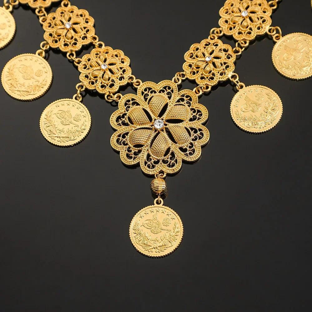 Collar grande de moneda árabe para mujer, símbolo de riqueza de Oriente Medio, Islam musulmán, collares largos de boda, joyería de Persia turca de África