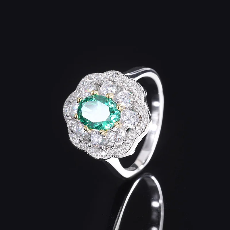 S925 Full body Silver High Carbon Diamond 6 * 8 Summer Style Women's Light Luxury Flower Ring