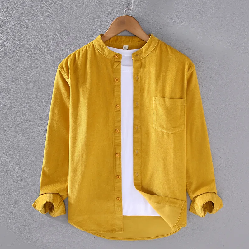 Spring Japanese Fresh Corduroy Shirt Men's Trendy Retro Striped Velvet Small Coat Korean Casual Long sleeved Shirt_voghion.com