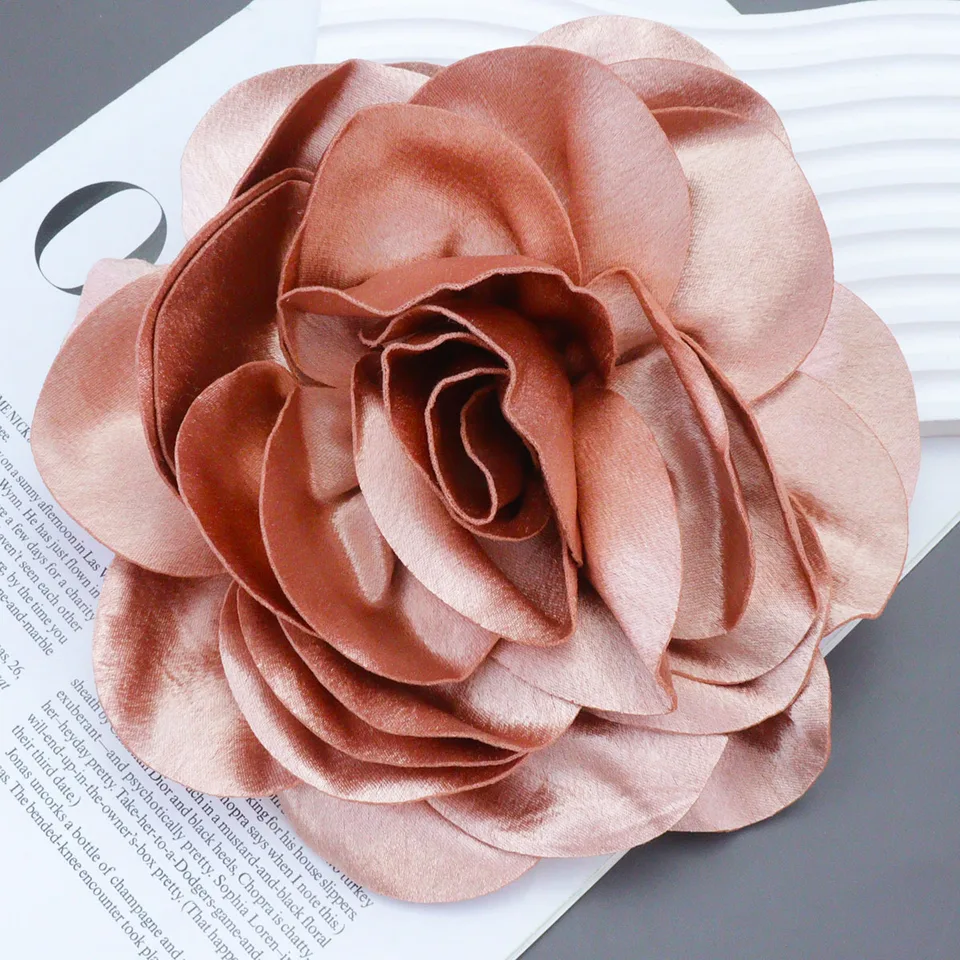4-Pack Extra Large Satin Flower Brooches - Big Rose/Camellia Lapel Pins For Women's Dresses, Hats, Jackets (3.9") - View #9