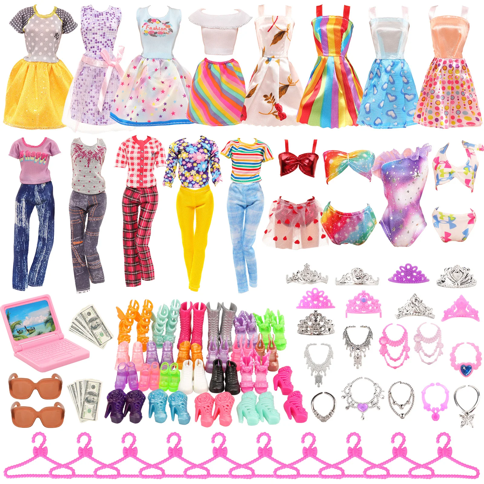 Doll Clothes Accessories for Barbie 49 items= 7 Dress +3 Coat Pants +2