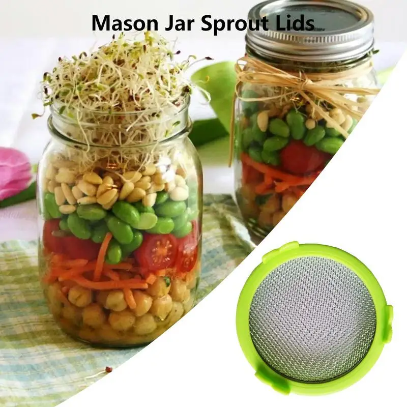 Sprouting Lid Stainless Steel Screen Mesh Cover Wide Mouth Mason Jar Germination Strainer Microgreens Growing Kit
