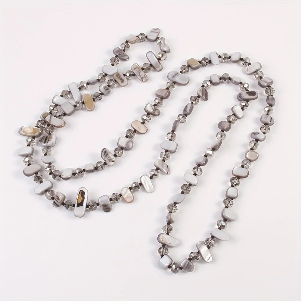 Fashion Bohemian Long Knot Necklace Rainbow Colorful Irregular Shell Glass Necklace Sweater chain 2 Layer women necklace men necklace