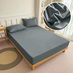 Pure Cotton Elastic Fitted Bed Sheet - Solid Color Mattress Cover - 150x200cmx30cm (Black)